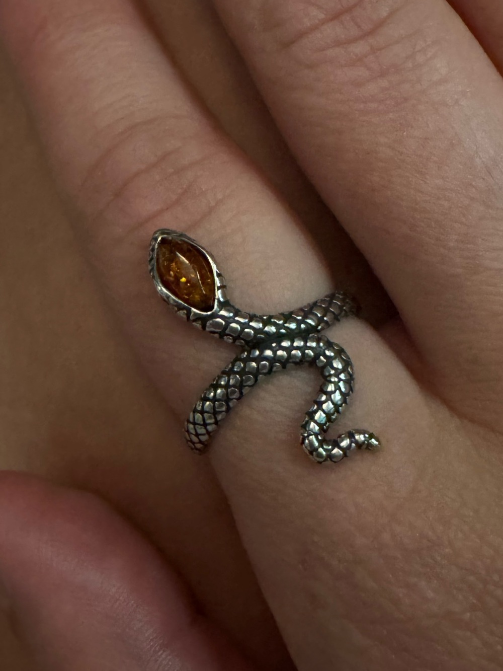 Baltic Amber Sterling Silver Snake ring